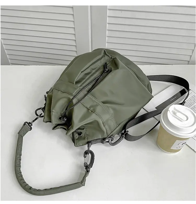 White Drawstring Bucket Bag for Women — feature 33