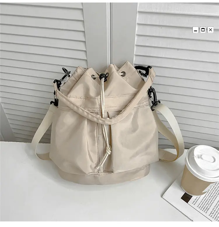 White Drawstring Bucket Bag for Women — feature 35