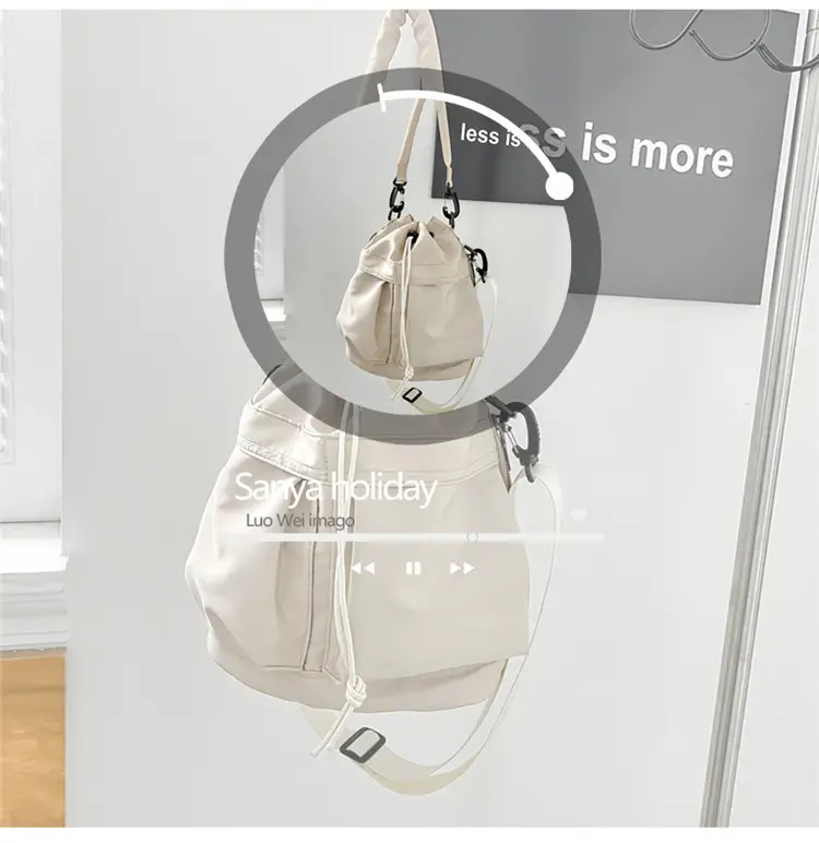 White Drawstring Bucket Bag for Women — feature 36