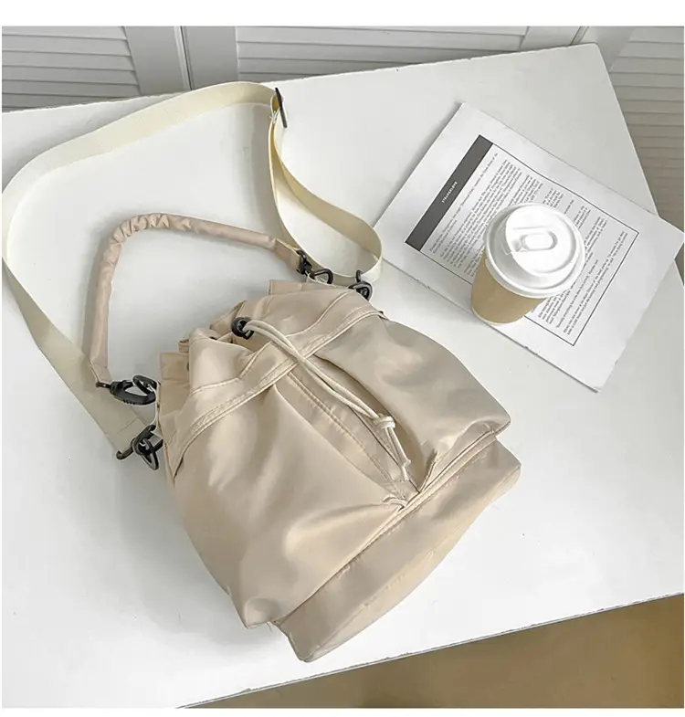 White Drawstring Bucket Bag for Women — feature 37