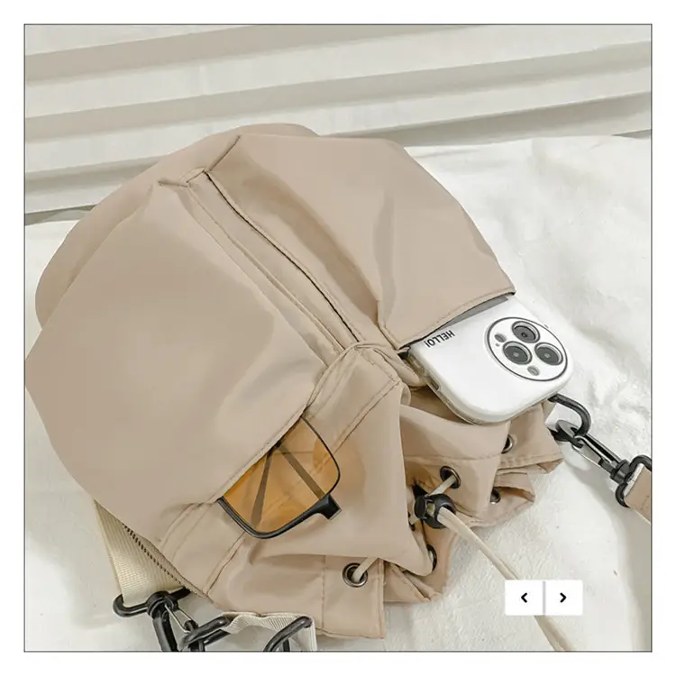 White Drawstring Bucket Bag for Women — feature 39