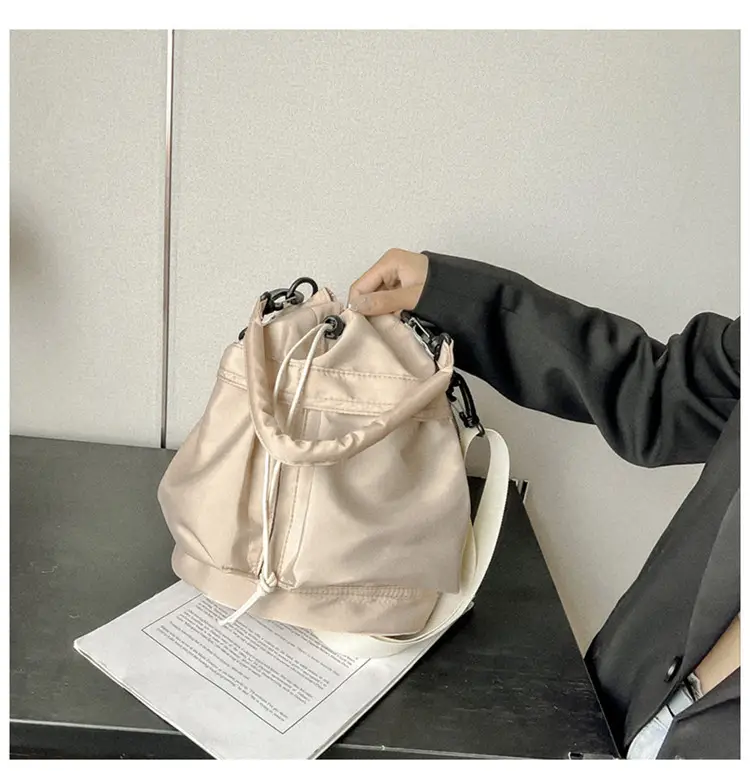 White Drawstring Bucket Bag for Women — feature 4