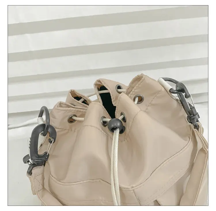 White Drawstring Bucket Bag for Women — feature 47