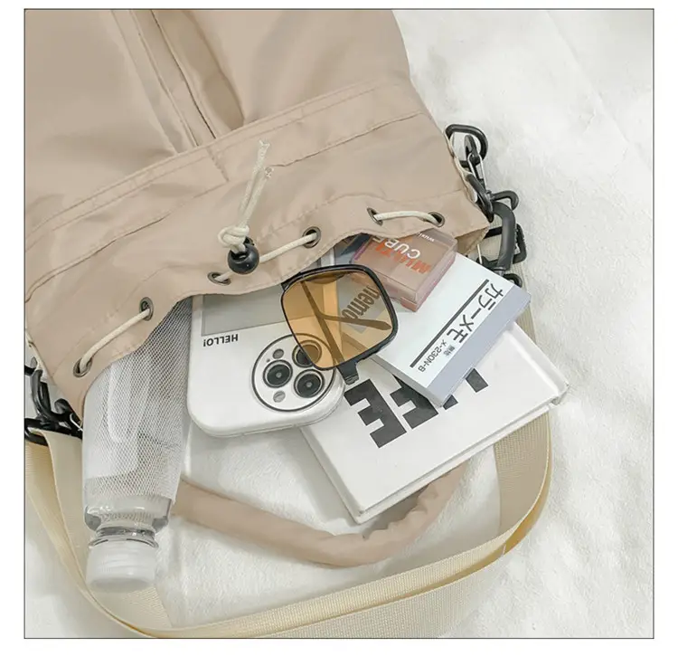 White Drawstring Bucket Bag for Women — feature 48