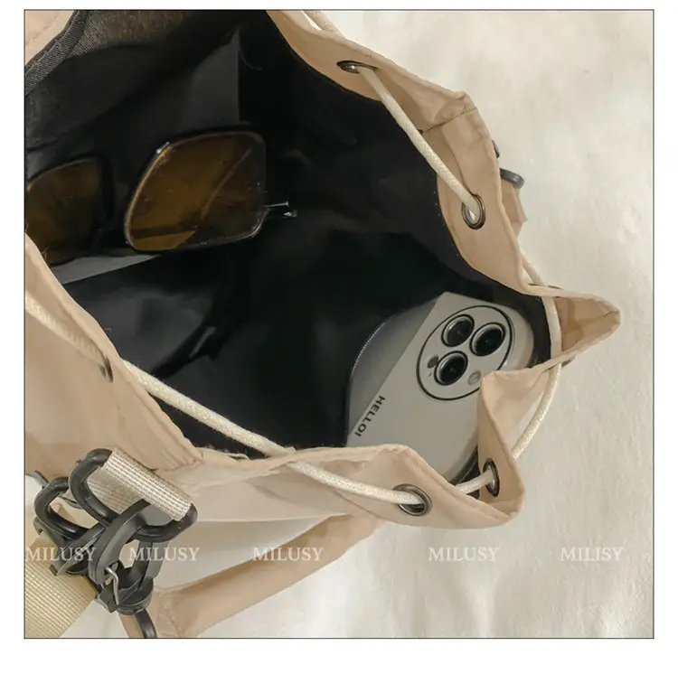 White Drawstring Bucket Bag for Women — feature 49