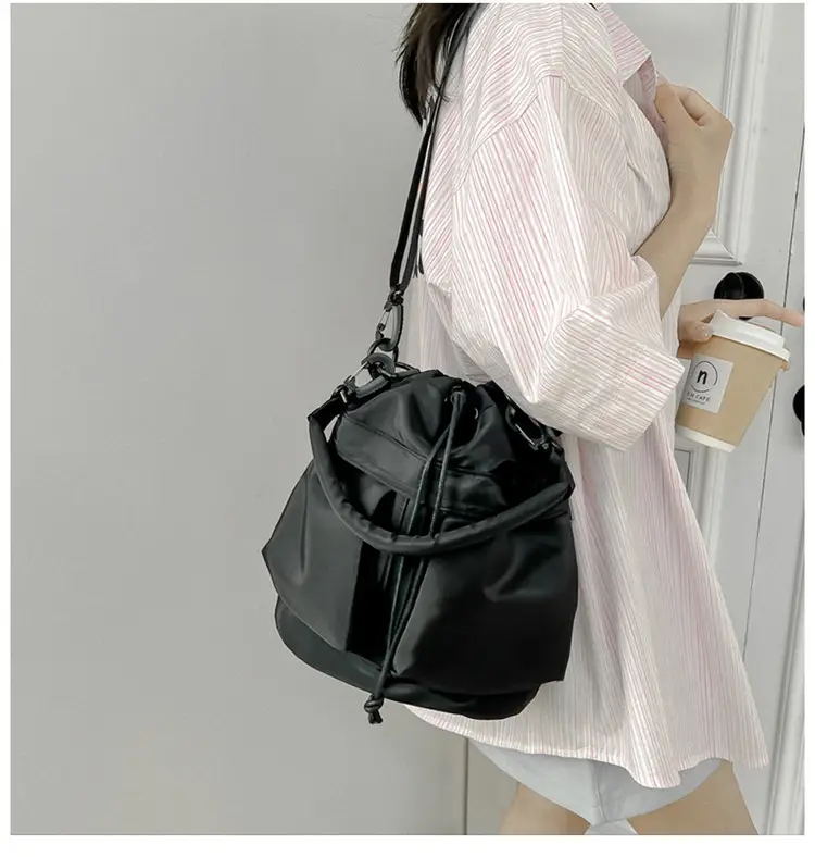White Drawstring Bucket Bag for Women — feature 6