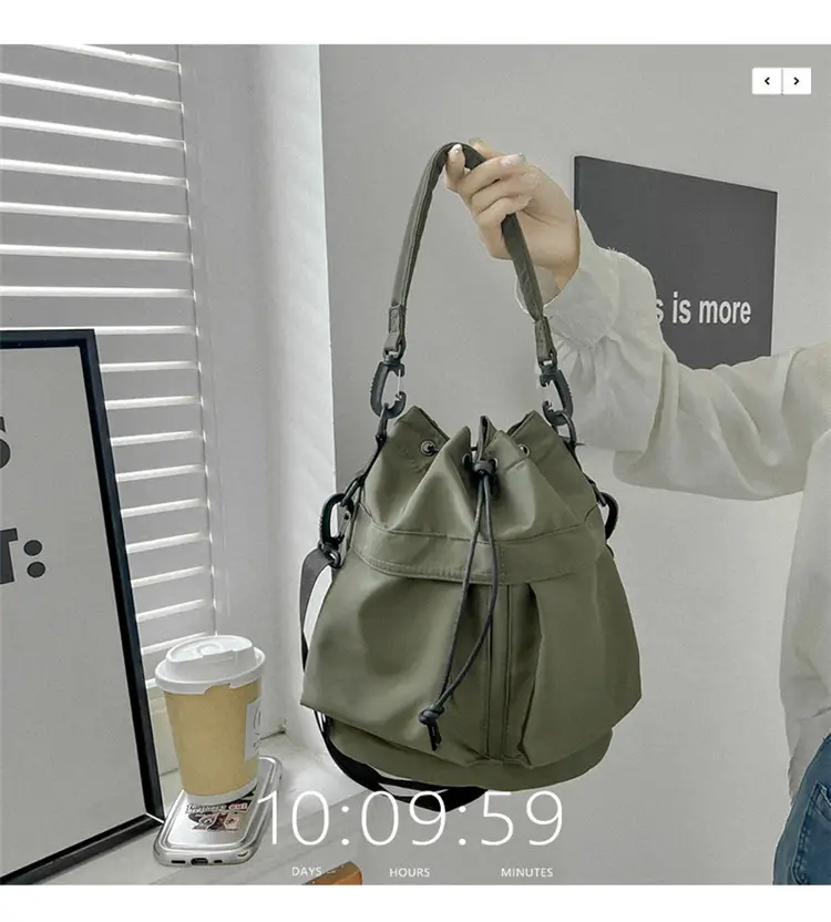 White Drawstring Bucket Bag for Women — feature 7