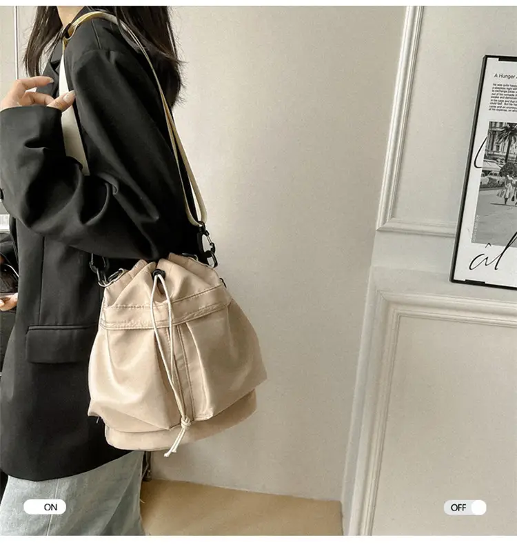 White Drawstring Bucket Bag for Women — feature 8