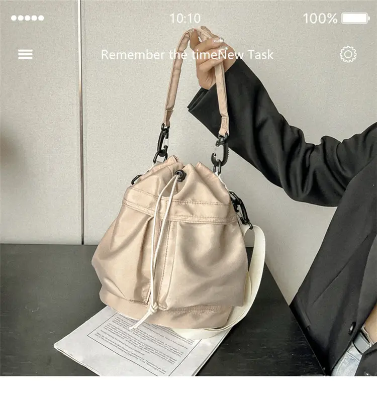 White Drawstring Bucket Bag for Women — feature 9