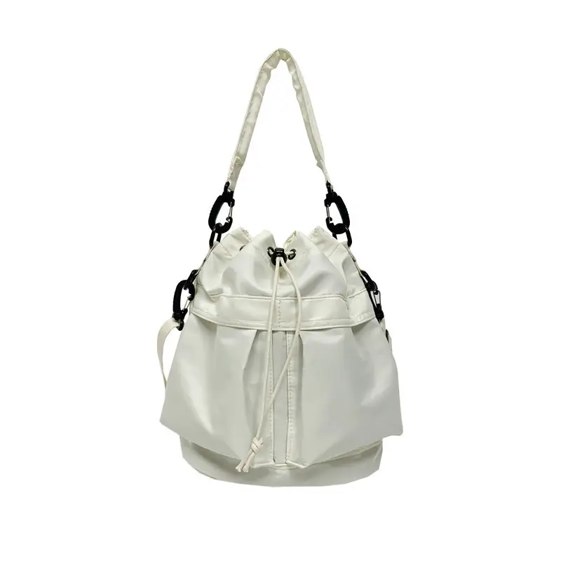 White Drawstring Bucket Bag for Women - Image 4