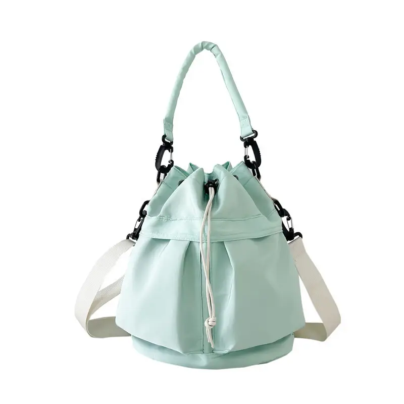 White Drawstring Bucket Bag for Women - Image 5