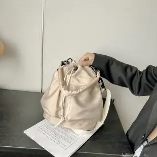 White Drawstring Bucket Bag for Women - Image 7
