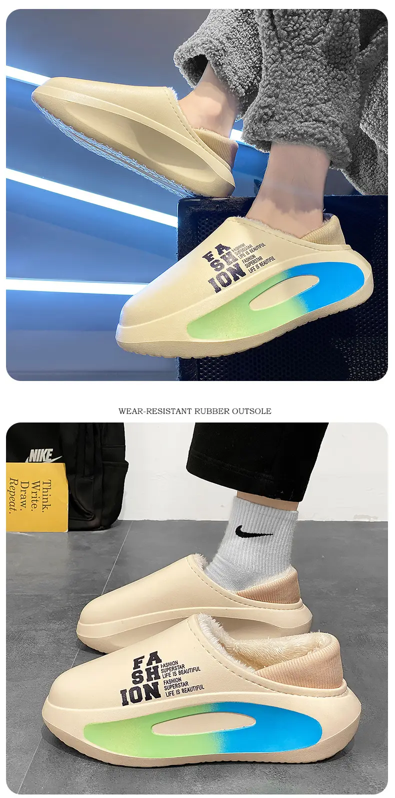Cotton Slippers Men's Winter Couple's Bag with Shit-on Feeling fleece-lined Warm Waterproof Cotton Shoes Parent-Child Maomao Slippers — feature 15