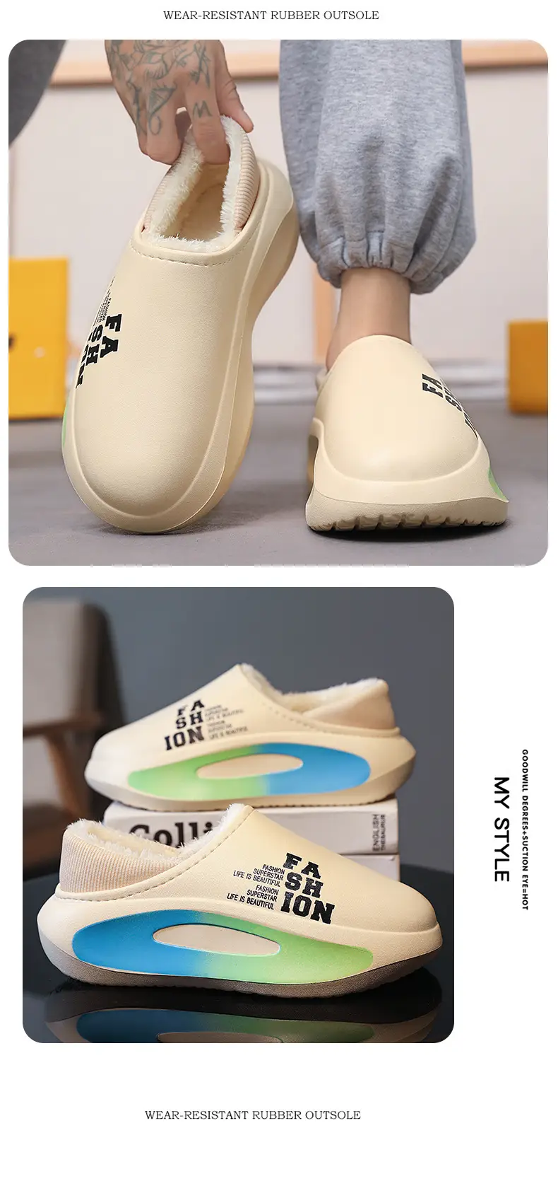 Cotton Slippers Men's Winter Couple's Bag with Shit-on Feeling fleece-lined Warm Waterproof Cotton Shoes Parent-Child Maomao Slippers — feature 16
