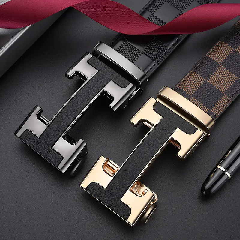 Men's Black Leather Belt with Silver H Buckle