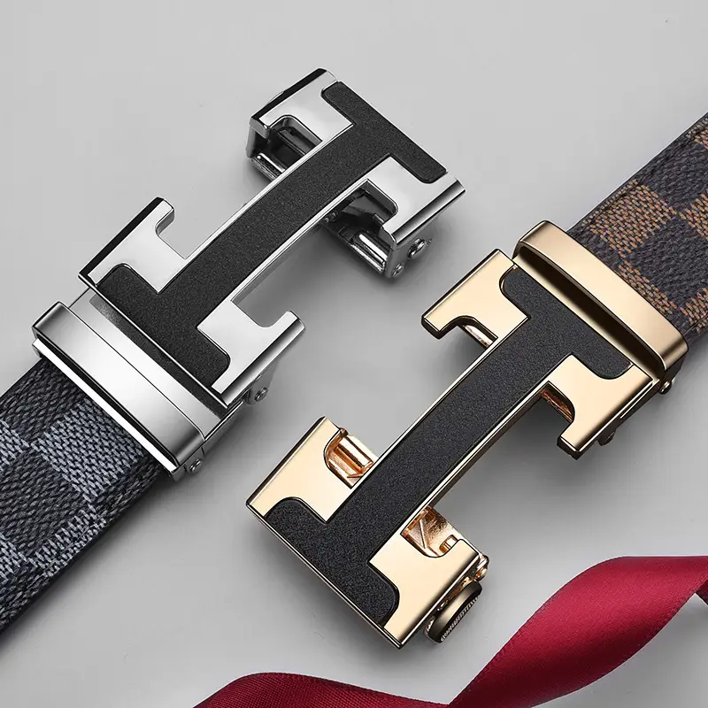 Men's Black Leather Belt with Silver H Buckle