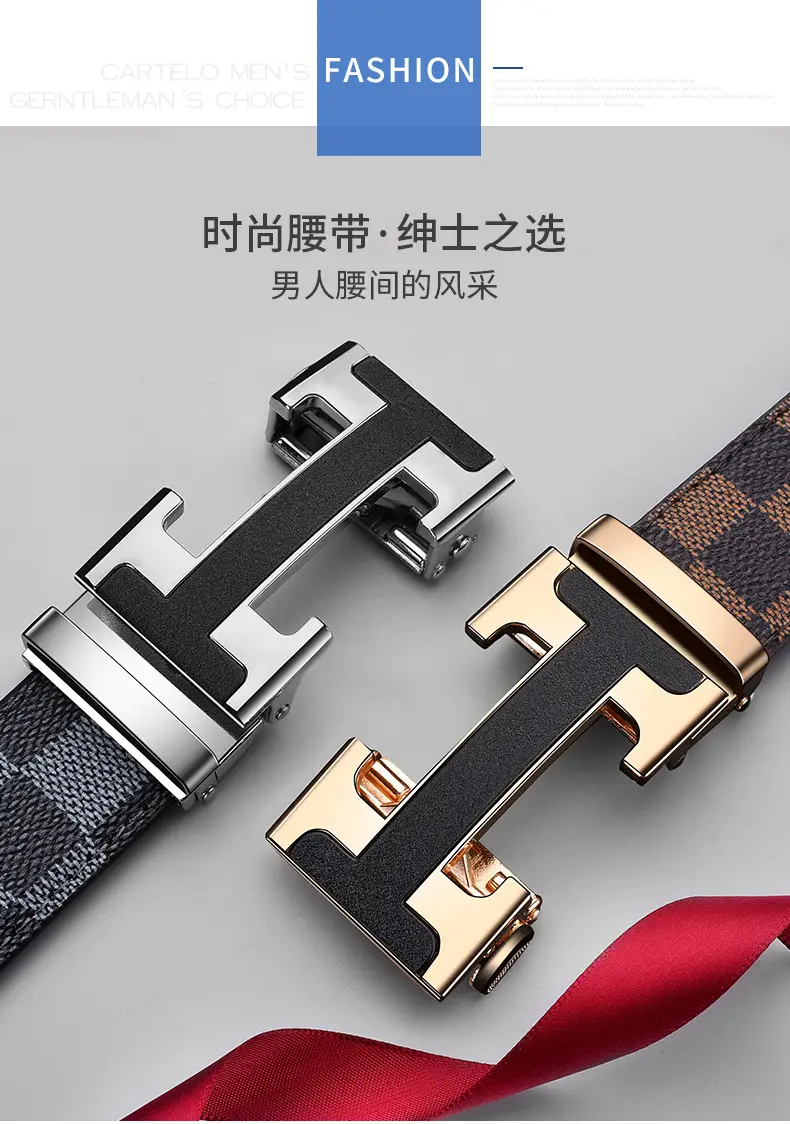 Men's Black Leather Belt with Silver H Buckle — feature 1