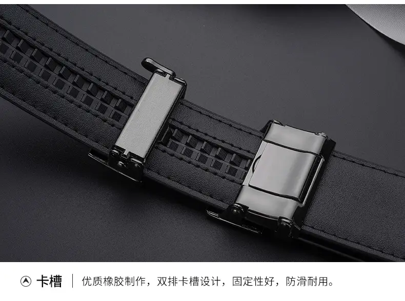 Men's Black Leather Belt with Silver H Buckle — feature 14