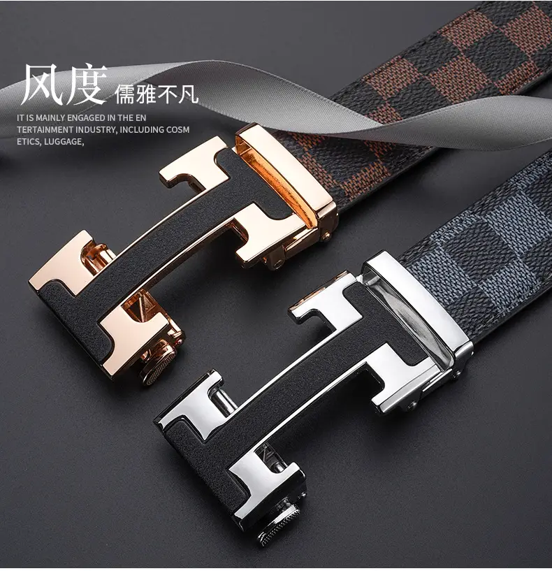 Men's Black Leather Belt with Silver H Buckle — feature 4