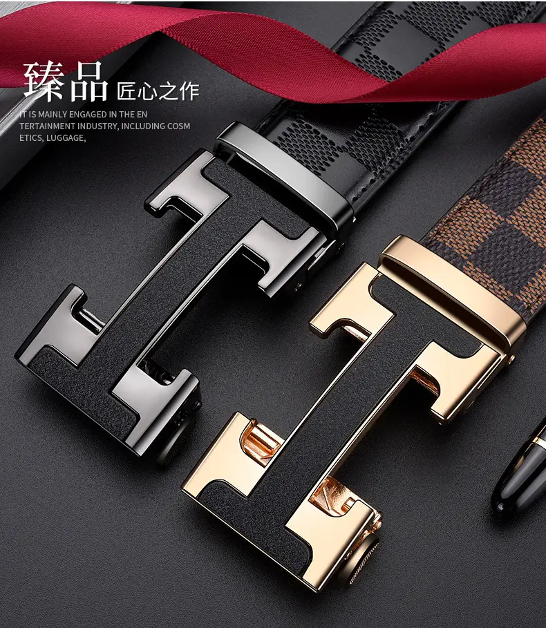 Men's Black Leather Belt with Silver H Buckle — feature 5