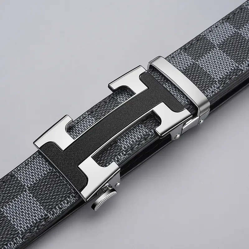 Men's Black Leather Belt with Silver H Buckle