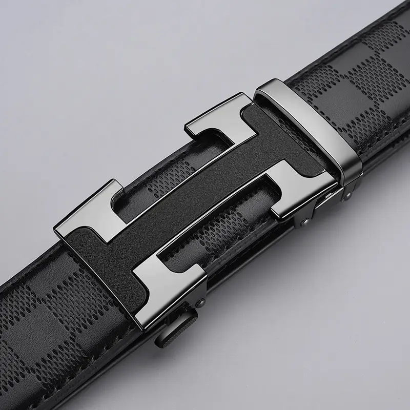 Men's Black Leather Belt with Silver H Buckle