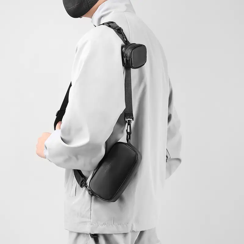 Men's Black Crossbody Bag Mini Mobile Phone Change Key Bag