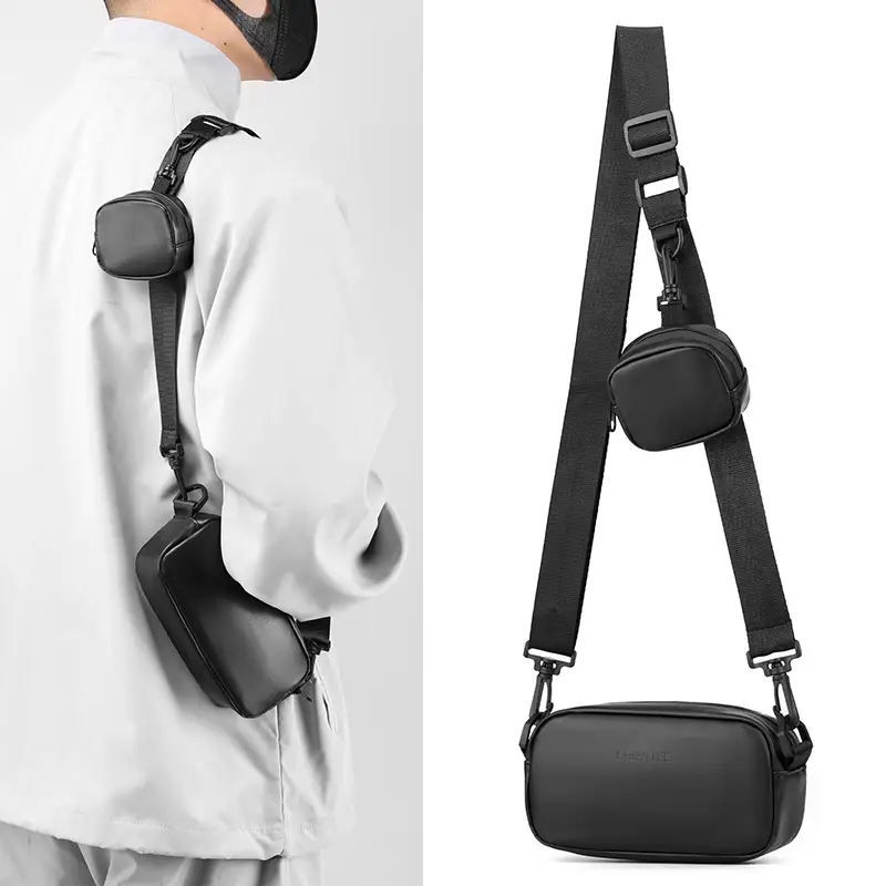Men's Black Crossbody Bag Mini Mobile Phone Change Key Bag