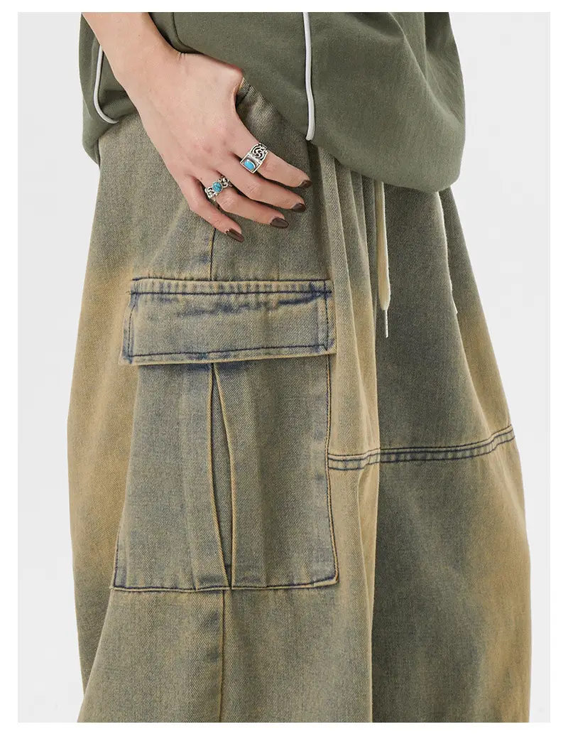 Vintage Yellow Mud Wide Leg Jeans American Style — feature 10