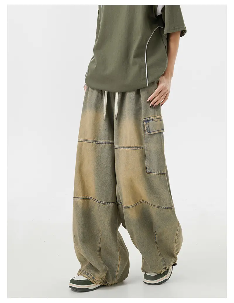 Vintage Yellow Mud Wide Leg Jeans American Style — feature 3