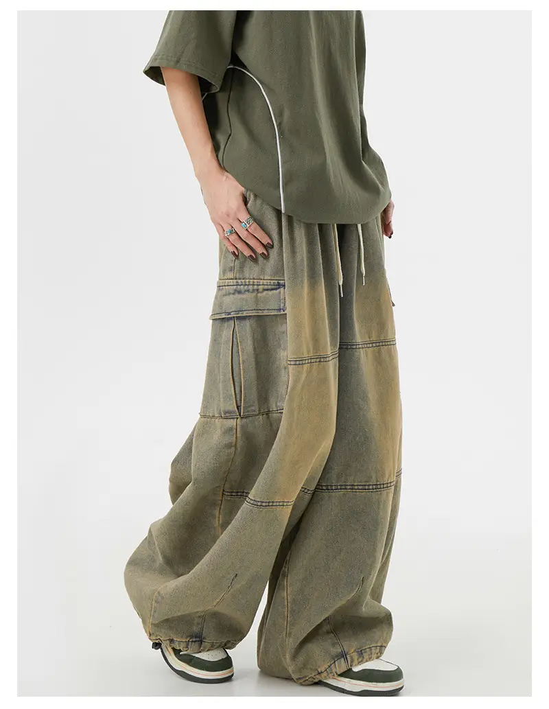Vintage Yellow Mud Wide Leg Jeans American Style — feature 4