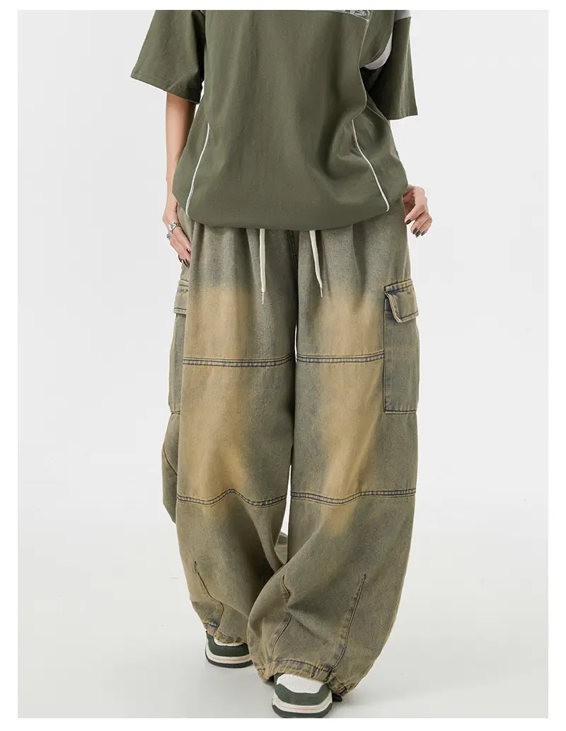 Vintage Yellow Mud Wide Leg Jeans American Style — feature 5