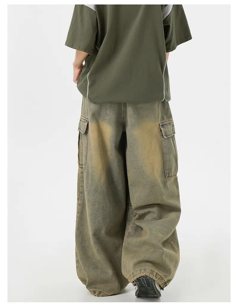 Vintage Yellow Mud Wide Leg Jeans American Style — feature 7
