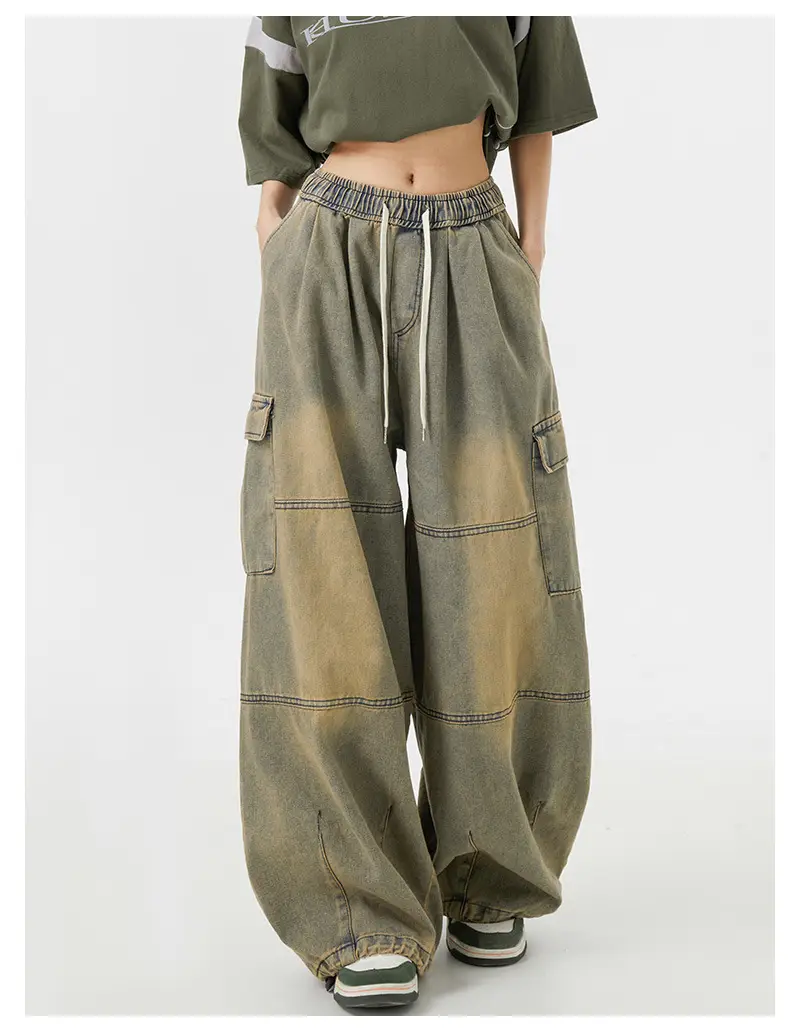 Vintage Yellow Mud Wide Leg Jeans American Style — feature 8