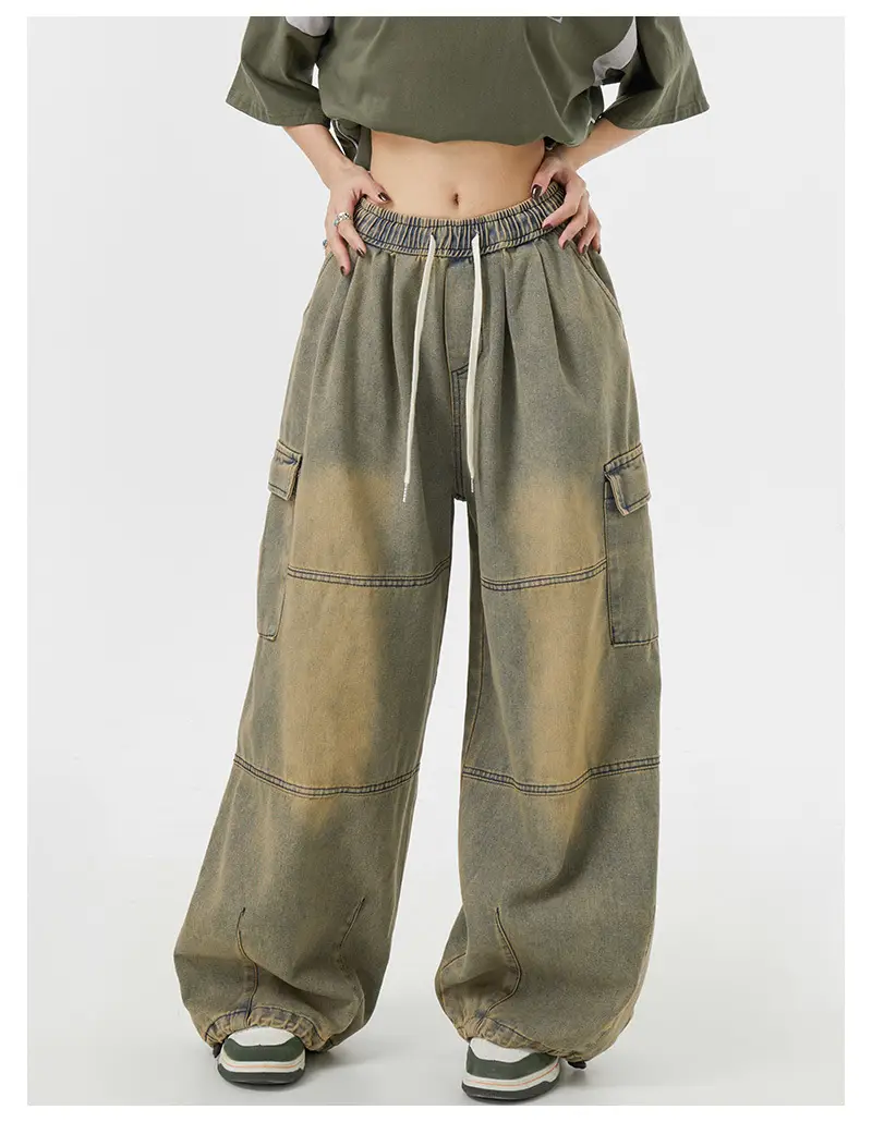 Vintage Yellow Mud Wide Leg Jeans American Style — feature 9