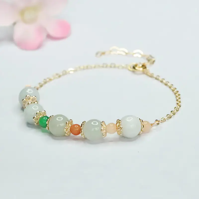 Women's Jade Jade Bracelet with Green & Orange Stones