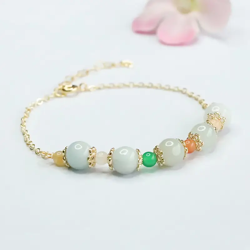Women's Jade Jade Bracelet with Green & Orange Stones