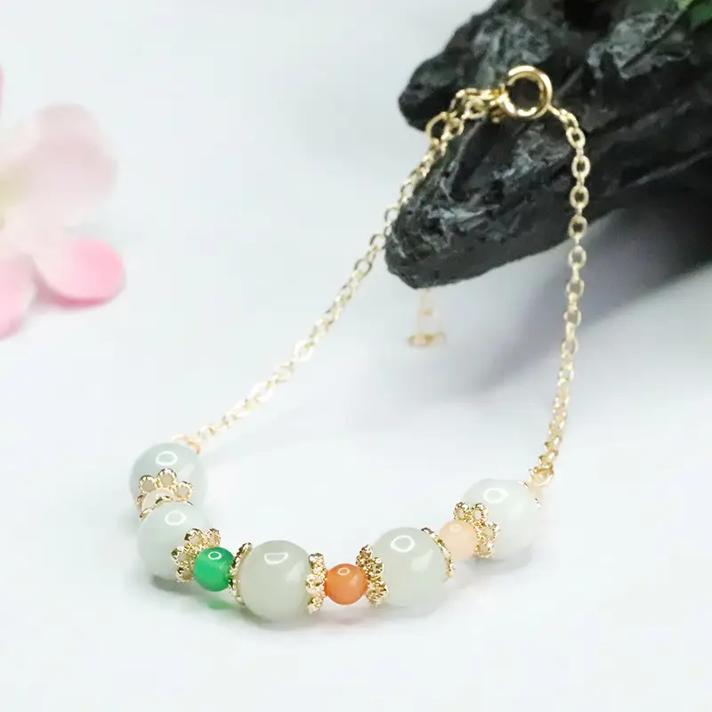Women's Jade Jade Bracelet with Green & Orange Stones