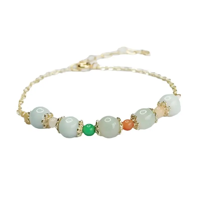 Women's Jade Jade Bracelet with Green & Orange Stones