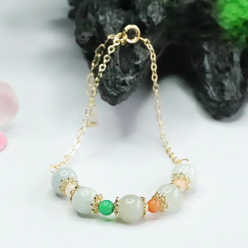 Women's Jade Jade Bracelet with Green & Orange Stones — feature 7