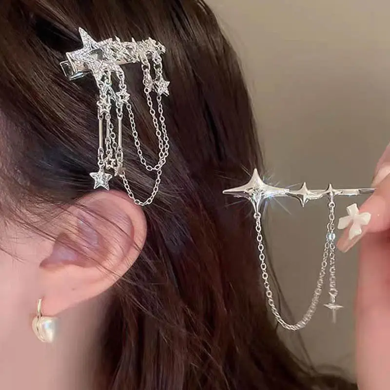 Silver Five-Point Star Tassel Hairpin for Women — feature 3