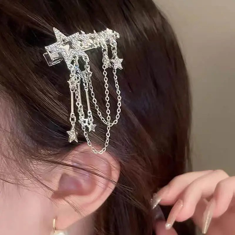Silver Five-Point Star Tassel Hairpin for Women — feature 4