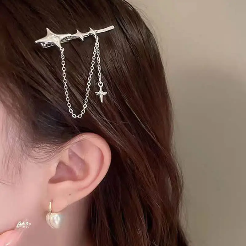 Silver Five-Point Star Tassel Hairpin for Women — feature 5