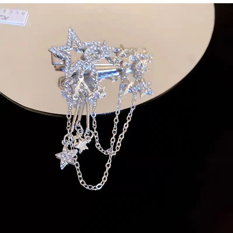 Silver Five-Point Star Tassel Hairpin for Women — feature 7