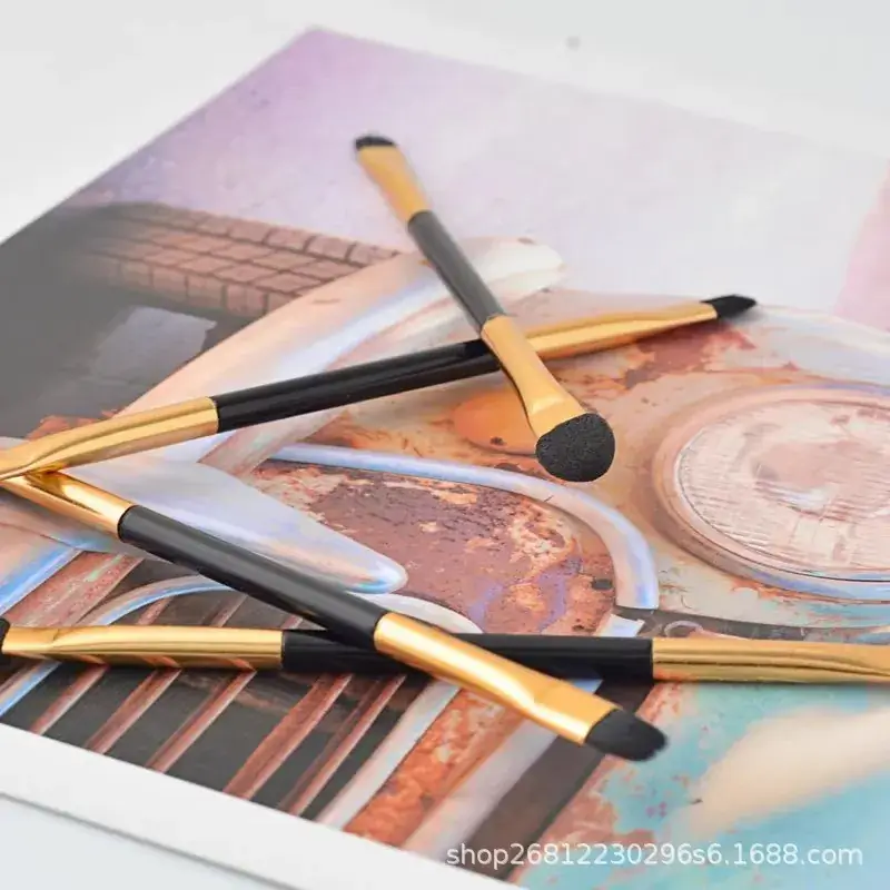 Double Headed Makeup Brushes Eye Shadow Stick Black Gold - Image 3