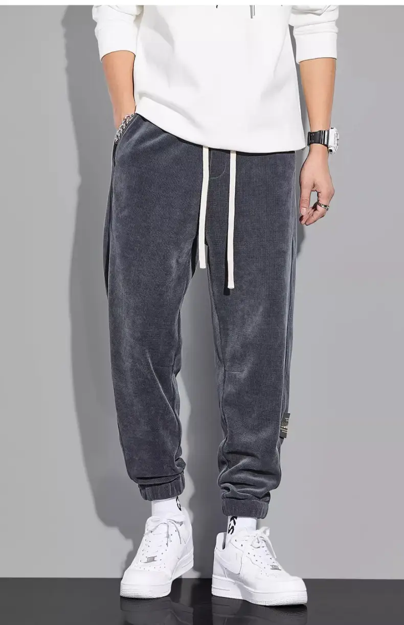 Men's Grey Chenille Loose Straight Trousers Wide Leg — feature 10
