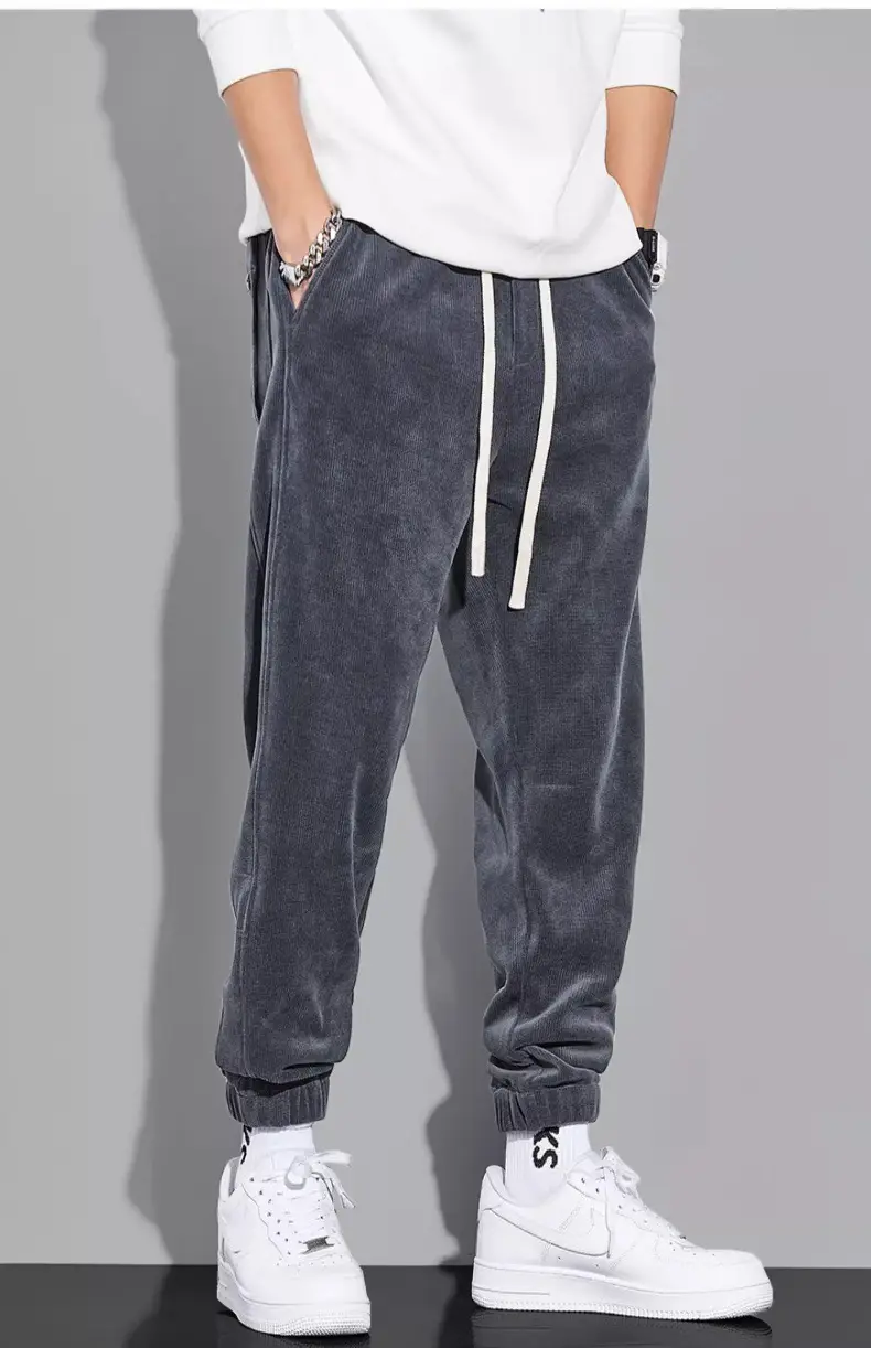 Men's Grey Chenille Loose Straight Trousers Wide Leg — feature 12
