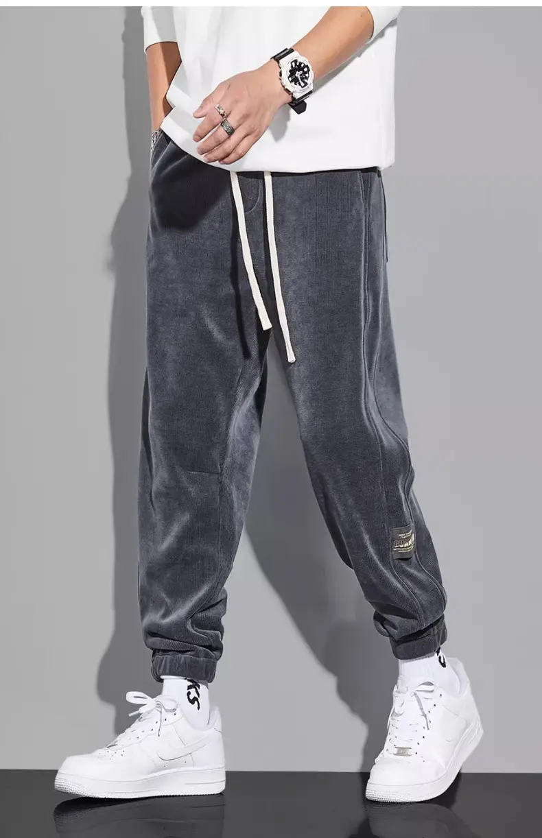 Men's Grey Chenille Loose Straight Trousers Wide Leg — feature 16