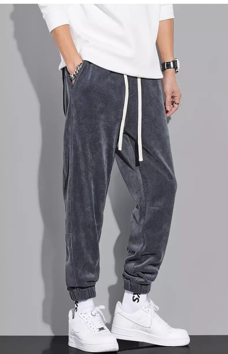 Men's Grey Chenille Loose Straight Trousers Wide Leg — feature 18