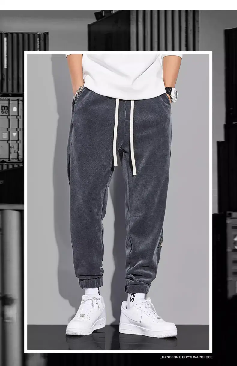 Men's Grey Chenille Loose Straight Trousers Wide Leg — feature 2